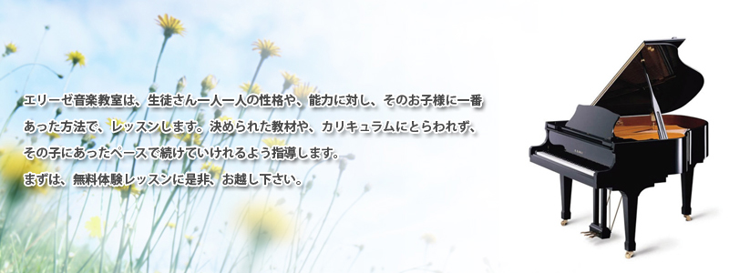 岐阜県各務原市のエリーゼ音楽教室です。一人一人の生徒さんと向き合い、心を大切にして、豊かな感性で楽しく演奏できるよう、丁寧にレッスンします。